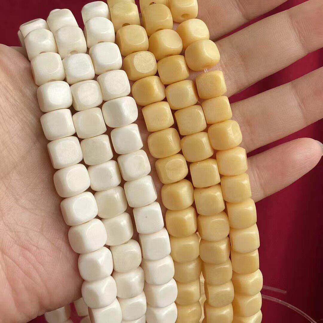 文玩牛骨雕刻四平八稳108颗佛珠搭配脖珠鸡油黄素珠现货