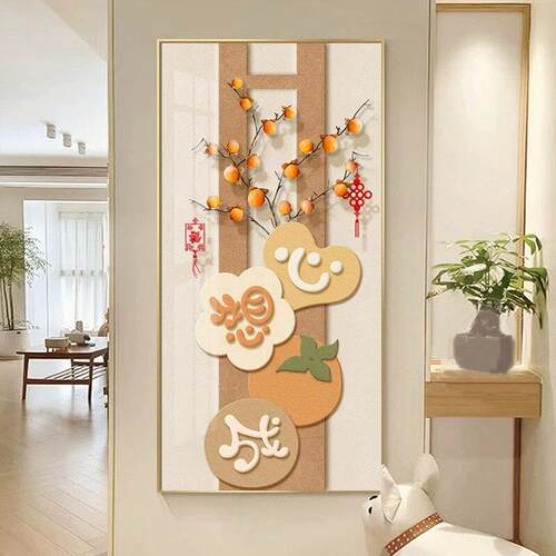 玄关装饰画小清新 新中式挂画走廊过道竖版墙画抽象入户晶瓷壁画