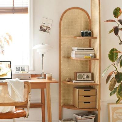 复古玄关墙角柜子床头沙发后边柜中古三角原木书架藤编转角置物架