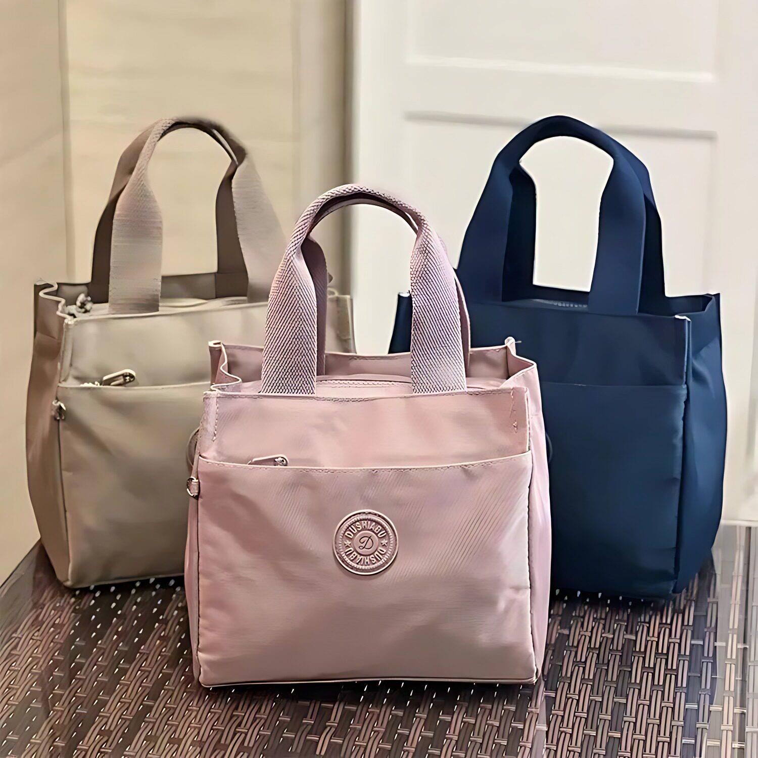 纯色便当带防水上班族通勤带饭手提包多隔层布艺保温防油便当包JY