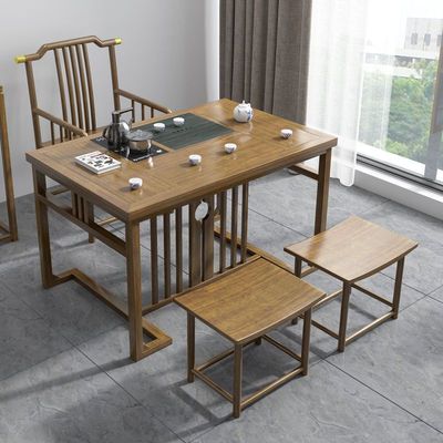 小型新中式阳台茶桌椅组合实木泡茶桌功夫办公室家用小茶台1米1.2