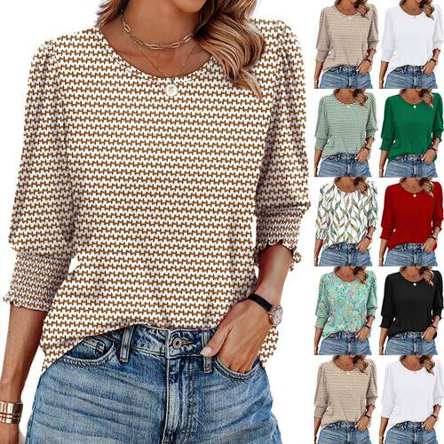 Women's printed seven quarter sleeve T-shirt top