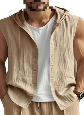 V 13930 Men's Hooded Sleeves Shirt 士连帽无袖衬衫