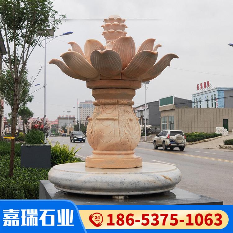 厂家直发石雕喷泉晚霞红喷泉雕塑黄锈石欧式双层喷泉流水景观摆件