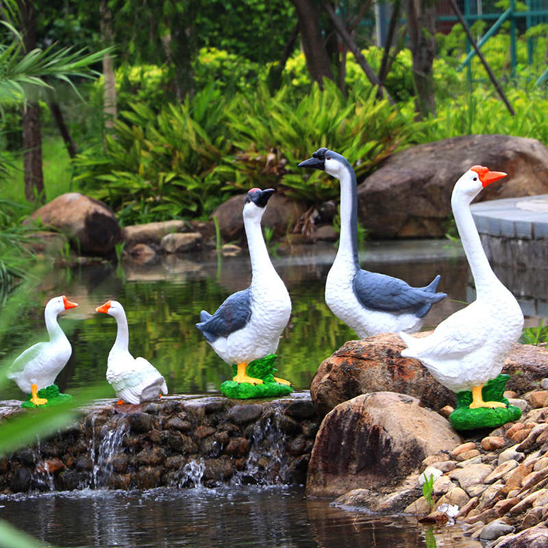 仿真动物大白鹅户外园林水池玻璃钢雕塑摆件花园庭院灰鹅造景装饰