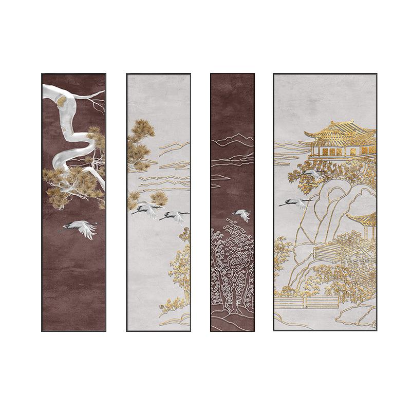 臻金山水新中式客厅装饰画沙发背景墙四联挂画中堂茶室书房壁画
