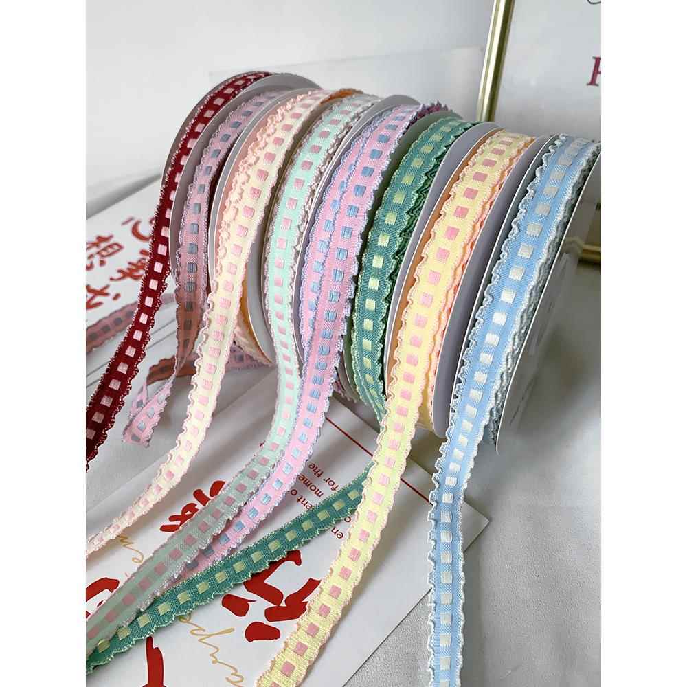 1cm色织钩边布艺丝带蝴蝶结diy手工材料礼品花束包装缎带服装织带