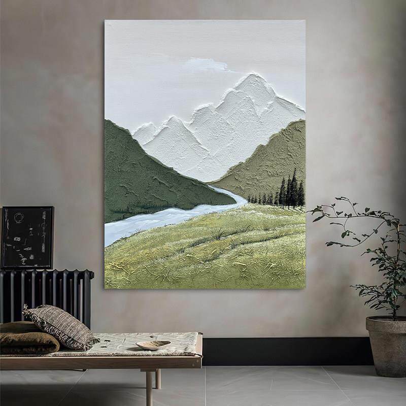 网红手油画《国王河.的绘挂春天》高级感画现代客厅玄关装饰画