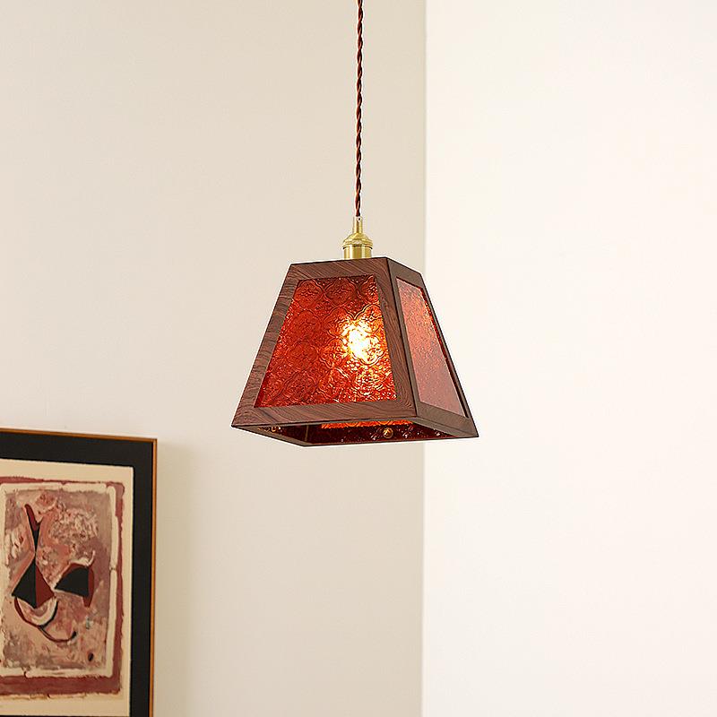 胡桃木色法式复古吊灯中古风卧室床头进口天然石头小吊灯casa照明