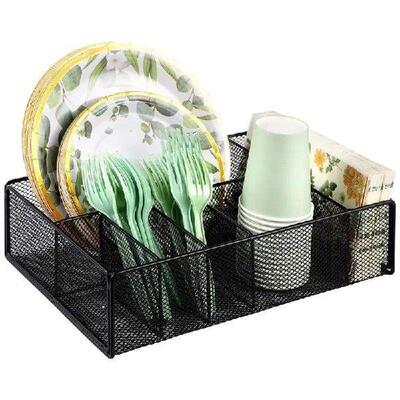 Metal Paper Plate Holder Utensil Dish Dispenser Holder