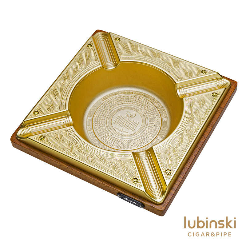 鲁宾斯基雪茄烟灰缸锌合金四烟槽大容量菠萝格木LUBINSKI雪茄烟缸