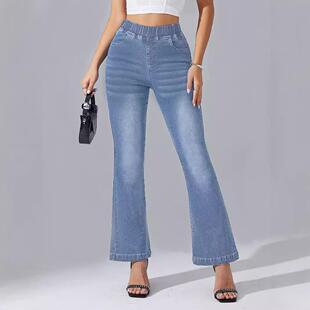 with elastic waistband Women stretch jeans and slightly