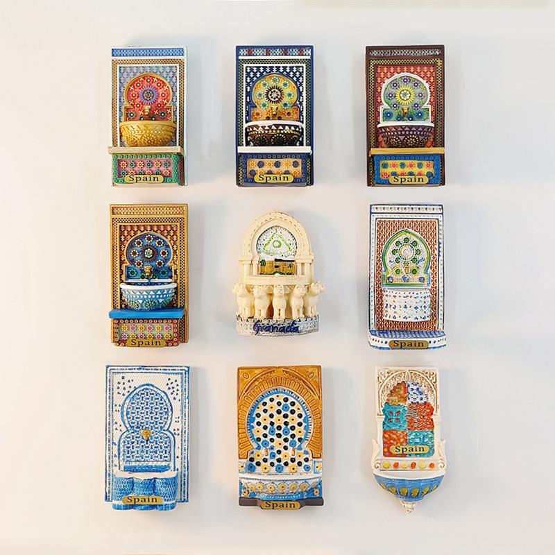 磁贴冰箱贴 西班牙格拉纳达阿尔罕布拉宫树脂彩绘工艺品1套包邮