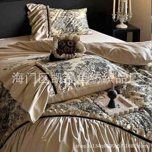 出口100支法式复古全浪棉四套纯棉件长绒棉漫100201花被套边床单