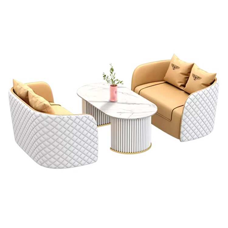 北欧轻奢酒店大堂会客厅休息区接待皮沙发售楼处商务洽谈桌椅