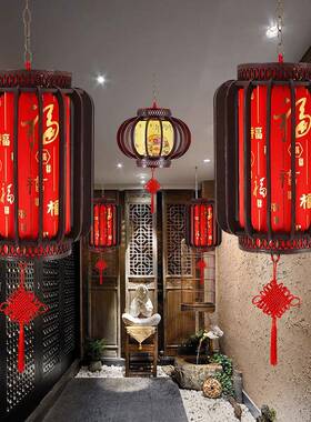 实木旋转灯笼客厅阳台茶楼装饰仿古典带电灯笼中式吊灯木制宫灯