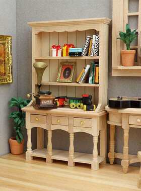 1:12迷你娃娃屋dollhouse家具微缩书房摆件木质书柜三层柜带抽屉