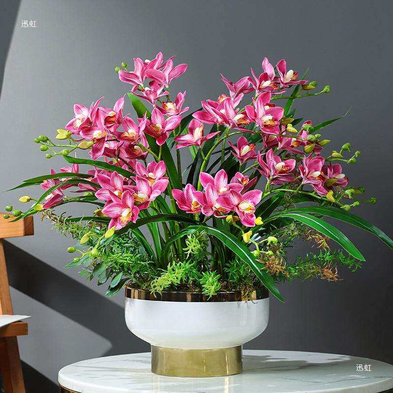 轻奢蕙兰花蝴蝶兰大盆栽客厅摆设玄关摆件惠兰花插花假花