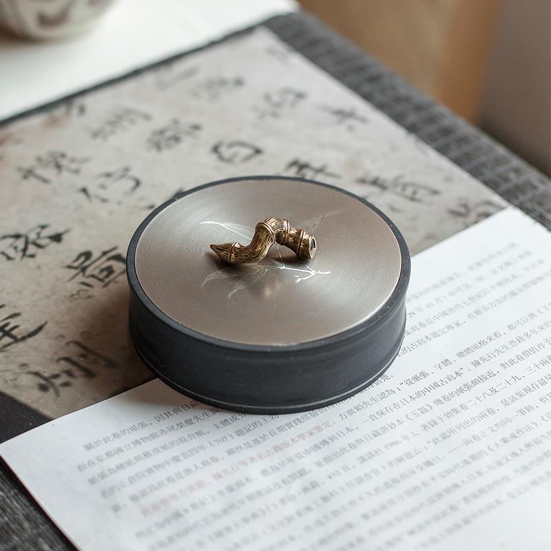 高档宣品书房台文房墨四宝安徽歙砚圆池形锡盖宣砚带盖可研书法国