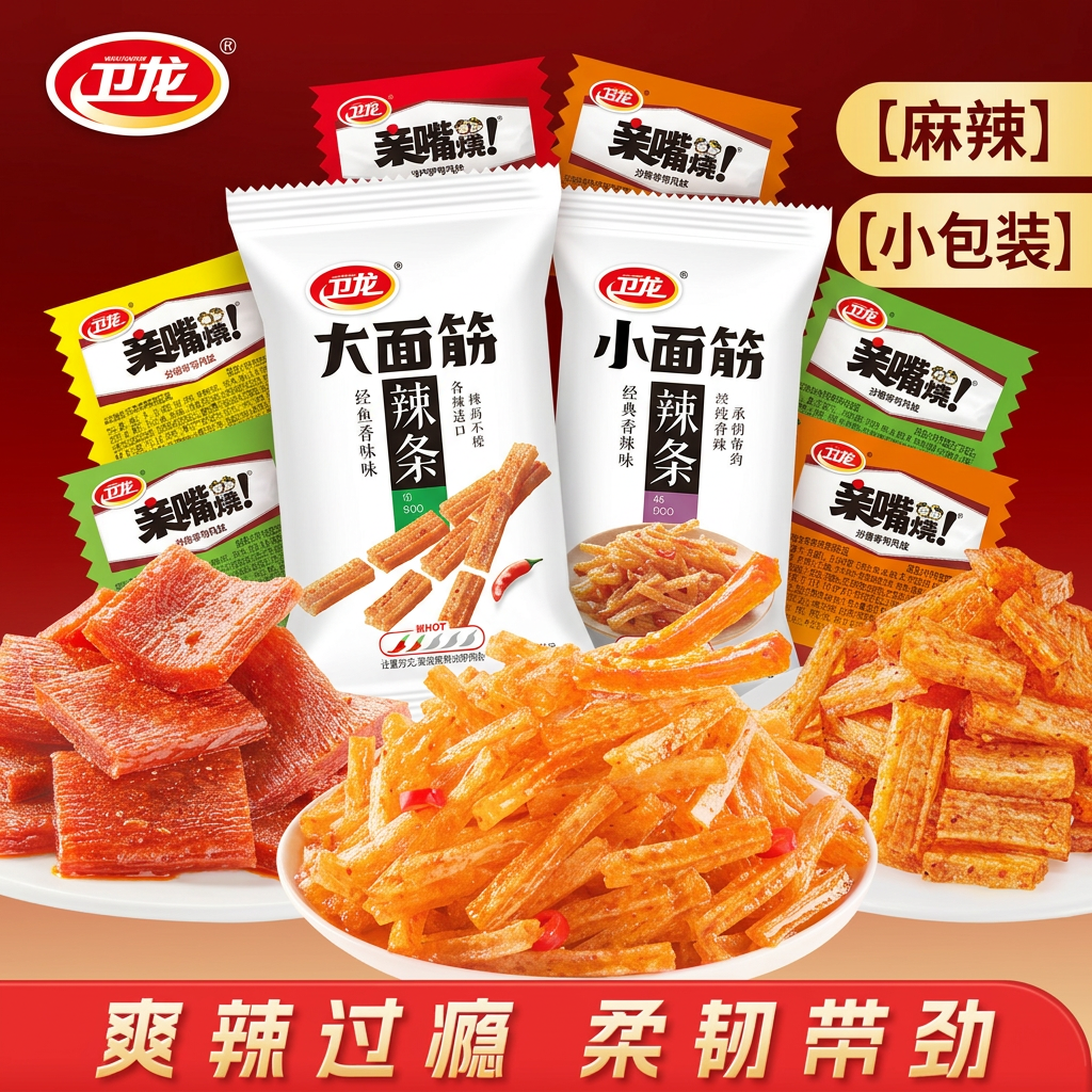 卫龙辣条小面筋亲嘴烧零食辣条小零食办公室休闲零食吃货解馋小吃