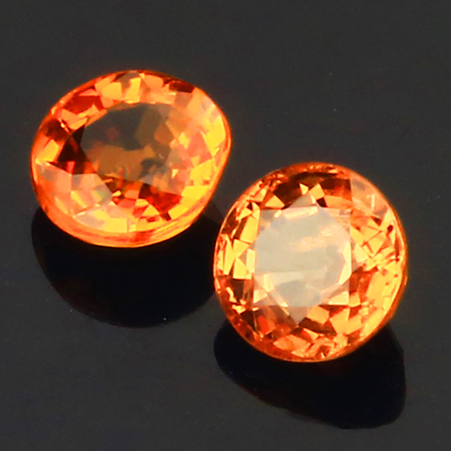 1.34ct国检正圆钻形粉橙色天然蓝宝石戒面斯里兰卡吊坠耳坠面裸石