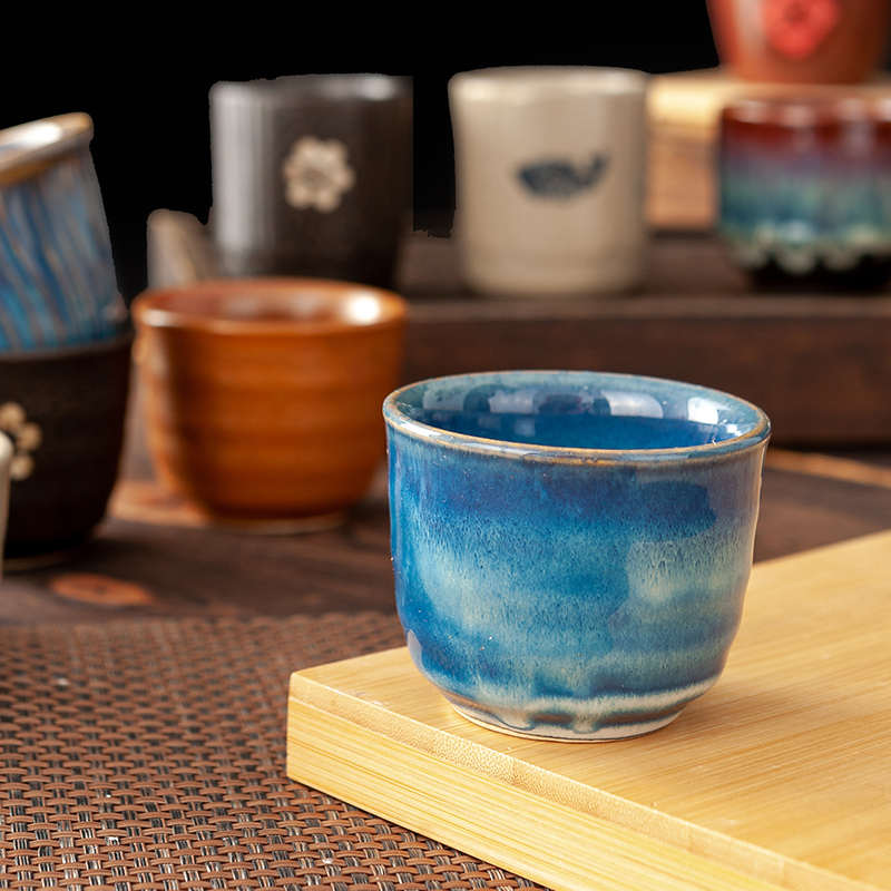 日式和风餐厅复古专用茶具水杯10个装粗陶小号茶杯陶瓷杯子套装