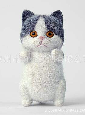 跨境热款植绒猫卧室书桌餐厅电视柜桌面可爱站立动物树脂装饰摆件