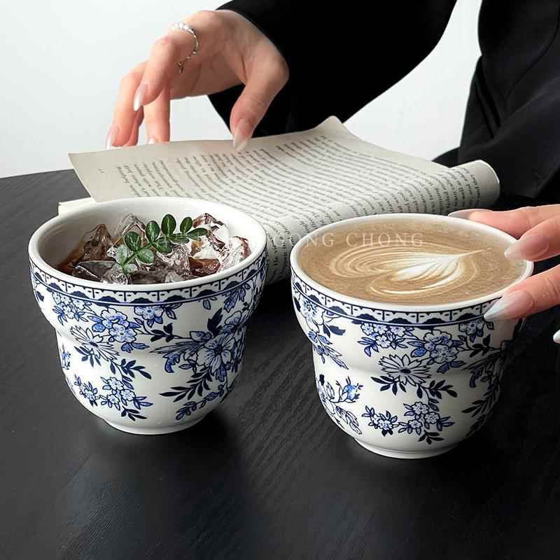 国风青花瓷咖啡杯精致茶具杯子高级感小众摩卡拉花杯陶瓷杯拿铁杯
