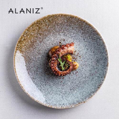 alaniz弥桑沙白大盘窑变盘子陶瓷商用盘子饭厅北欧餐具家用西餐盘