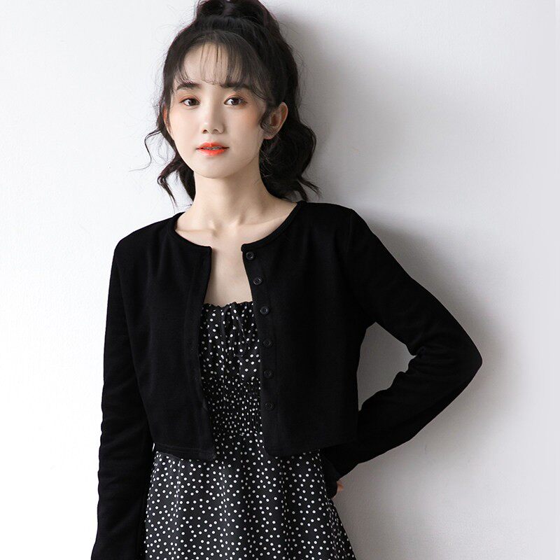 韩国2025春夏新款黑色小开 衫针织外套女显瘦薄款外搭披肩短款上图片
