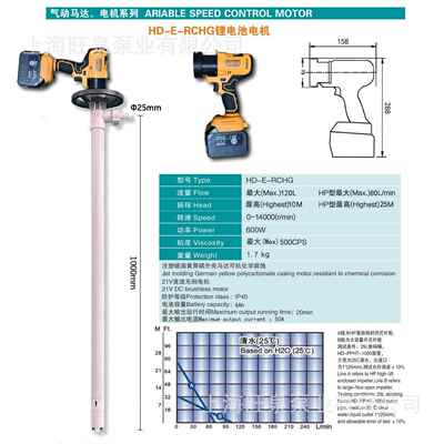 上海旺泉HD-E-RCHG+CPVC-1000锂电油桶泵、耐腐充电式插桶泵