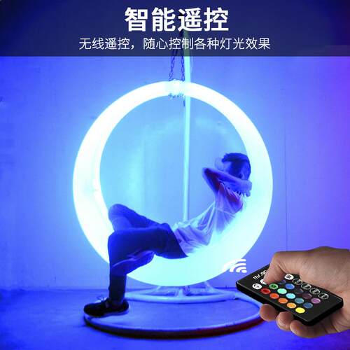 新款直销led发光秋千 太阳能户外吊篮七彩遥控月亮网红圆环吊椅
