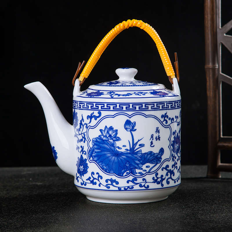 陶瓷大容量凉水壶景德镇瓷器茶壶大号青花瓷冷水壶提梁泡茶壶家用