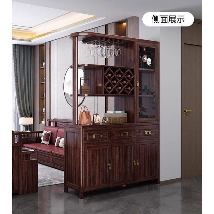乌金木实木间厅柜酒柜客厅屏风双面隔断柜子摆件柜置物酒柜