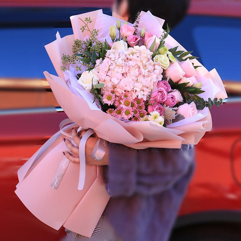 苏州鲜花速递同城送花上门粉红玫瑰花束混搭向日葵生日花束送女友