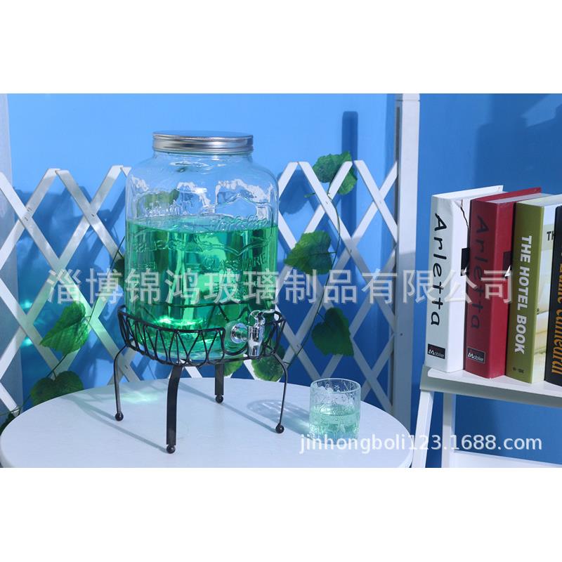 厂家8L 玻璃果汁罐 泡酒瓶自酿罐 酵素瓶金属桃心底座