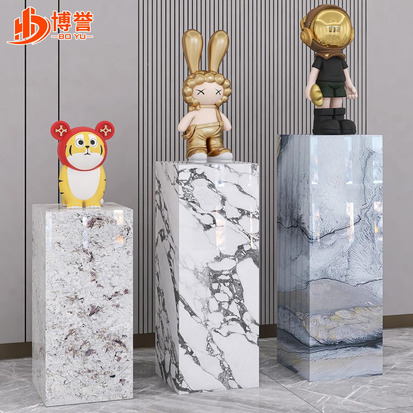 大理石岩板立柱石墩展台轻奢增高落地客厅酒店玄关装饰摆件底座