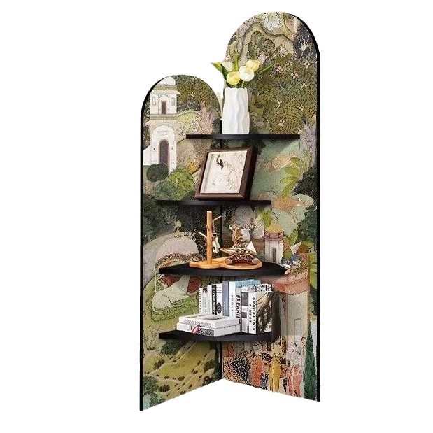 新中式客厅法式转角复古落地置物架装饰画卧室墙角古风多层收纳架