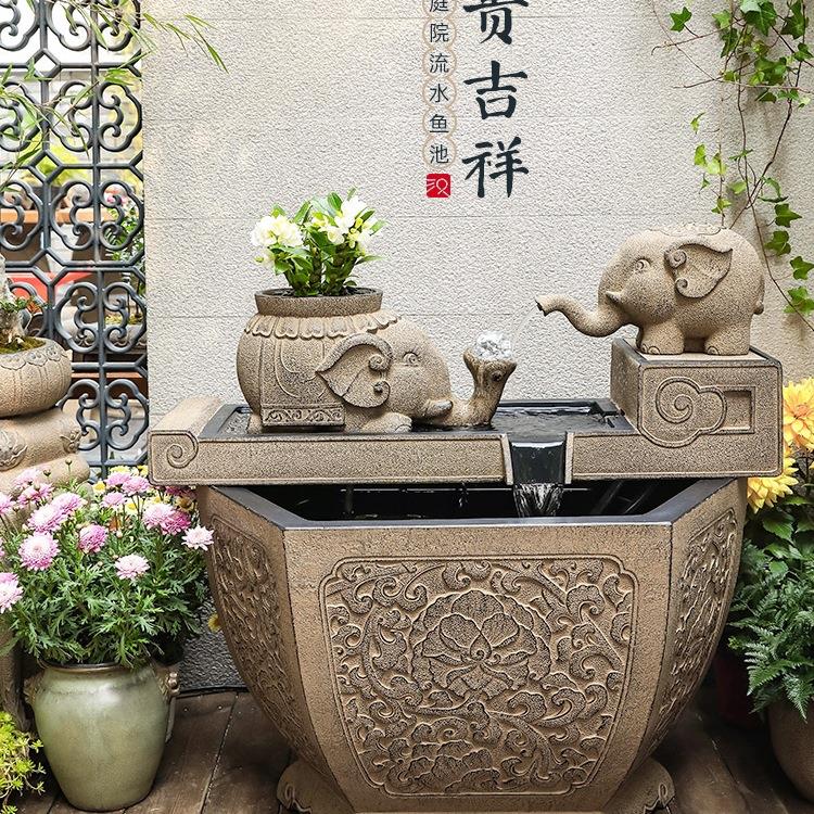 庭院鱼池流水摆件露台顶楼喷泉水景中式室外造景循环水景观