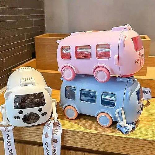 500ml Cartoon Bus Straw Cup Water Bottle Cute Large
