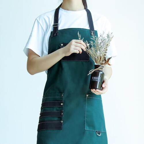 围裙餐厅服务员奶茶店工作服家用咖啡师奶茶店美发美甲LOGO印字