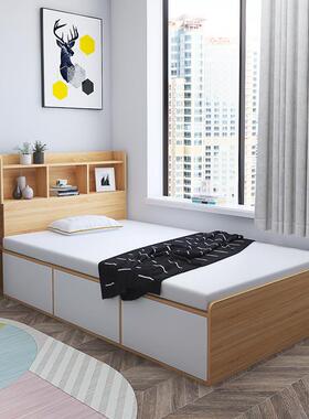 书架床一体储物拼接带抽屉单人儿童床实木榻榻米床箱小户型高箱床