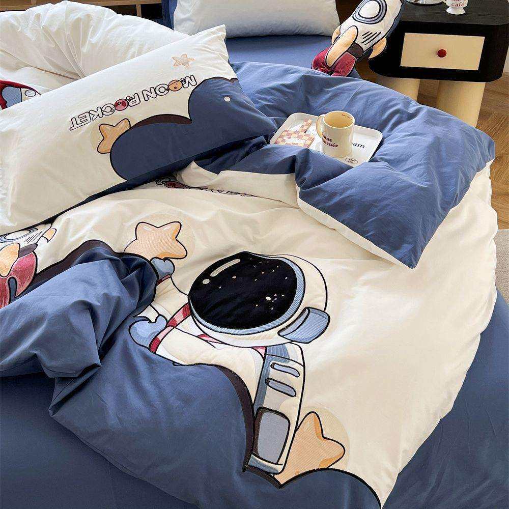 宇航伙伴卡通大版贴布绣水洗棉男生款卧室裸睡床品三四件套