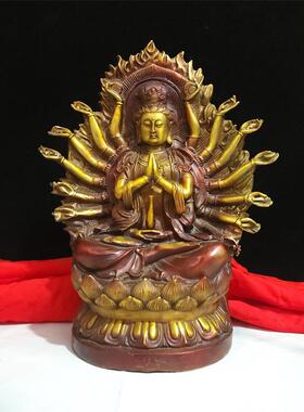 仿古铜器收藏镇宅风水摆件纯铜黄铜观音佛像千手观音铜像摆件