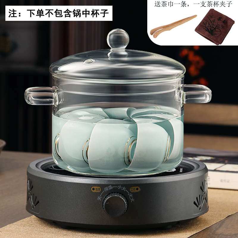 茶杯消毒锅全玻璃耐高温大容量大号茶洗可明火加热炖锅电陶炉专用