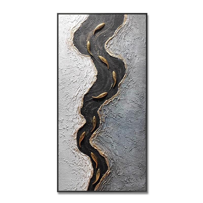 手绘油画鱼图客厅装饰画沙发背景墙入户玄关3d立体轻奢抽象挂画