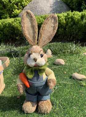 草编兔子田园幼儿园环创森系装饰植物角家居店铺摆件蘑菇道具