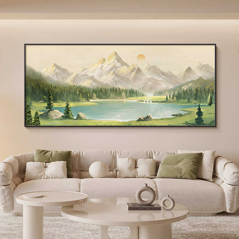 日照金山客厅装饰画奶油风高级卧室壁画聚财沙发背景墙山水画挂画,家居饰品,现代装饰画,淘宝优惠券,粉丝福利购,淘宝优惠卷