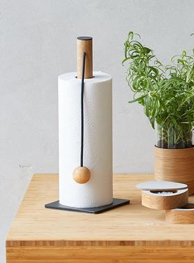 丹麦Lind Dna创意厨房纸巾架 立式桌面纸巾座 实木皮革面 卷纸架