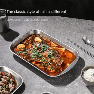 304不锈钢老式覆古工业风格电磁炉酒精炉家用商业双耳烤鱼盘烤鱼